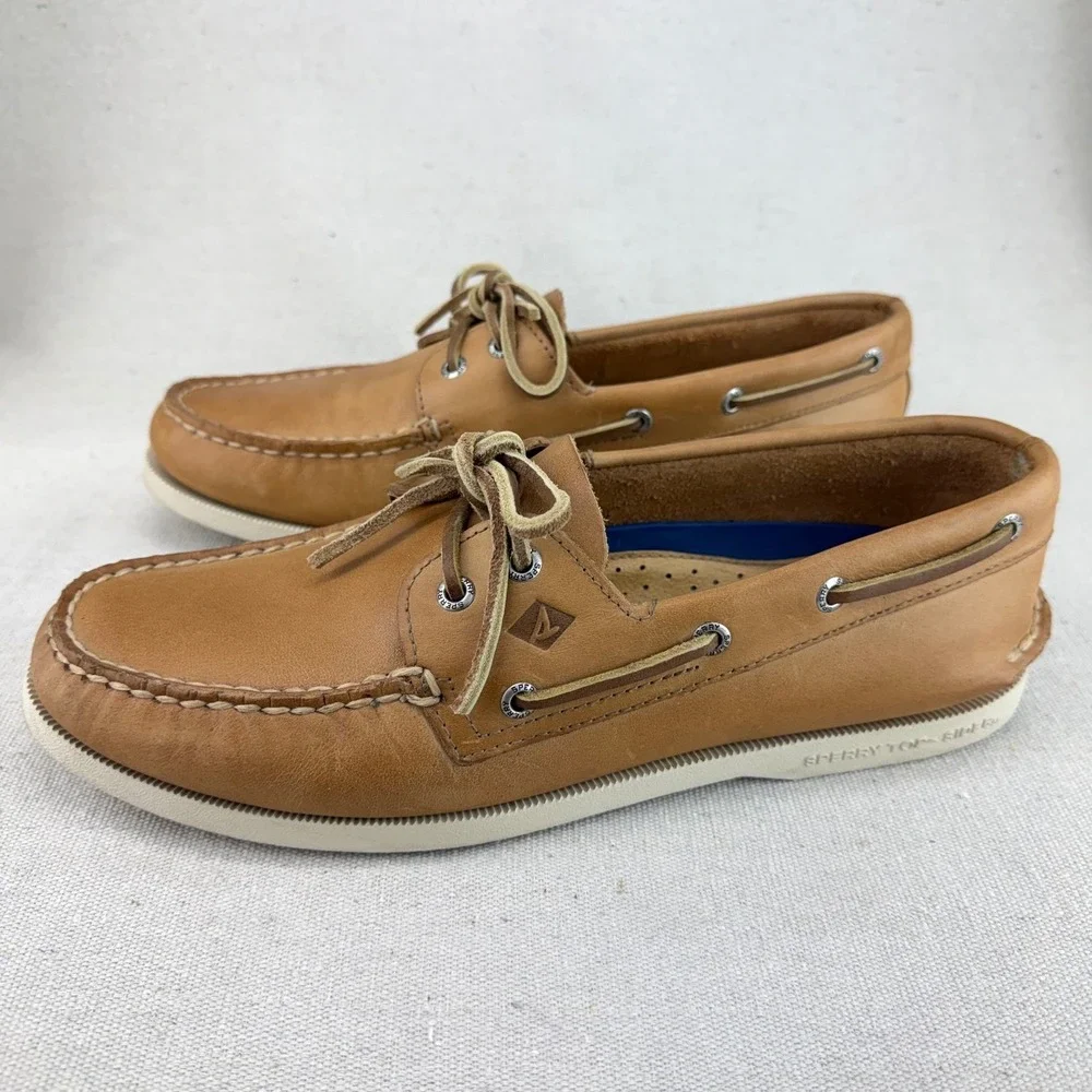 Sperry Top-Sider Mens Authentic Original 2-Eye Boat Shoes Tan Leather 10.5 M